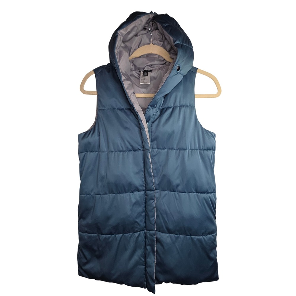 Tribal Puffer Sz PS Vest Hooded Reversible Teal Gray Sleeveless Full Zip Warm
